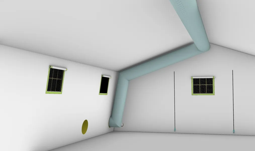 Interior ventilation ducting and windows inside a rapid deployment tent